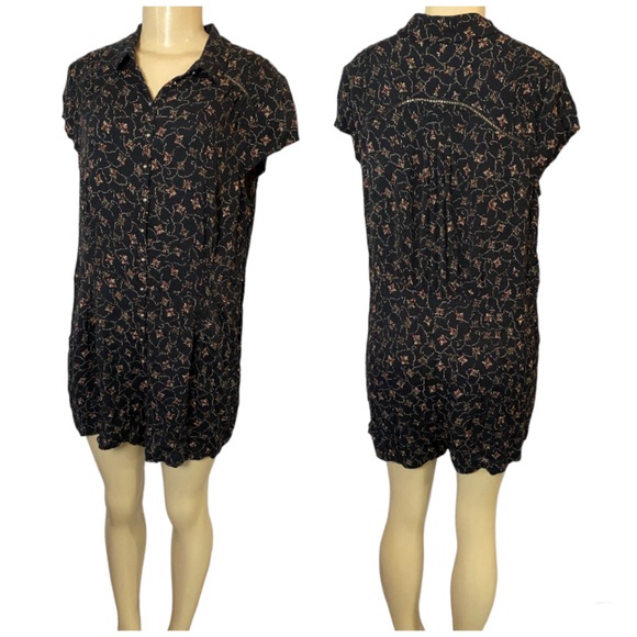 Free People Pants - Free People Romper Women's Medium Debby Dot Black Floral Hippie Boho Cottage